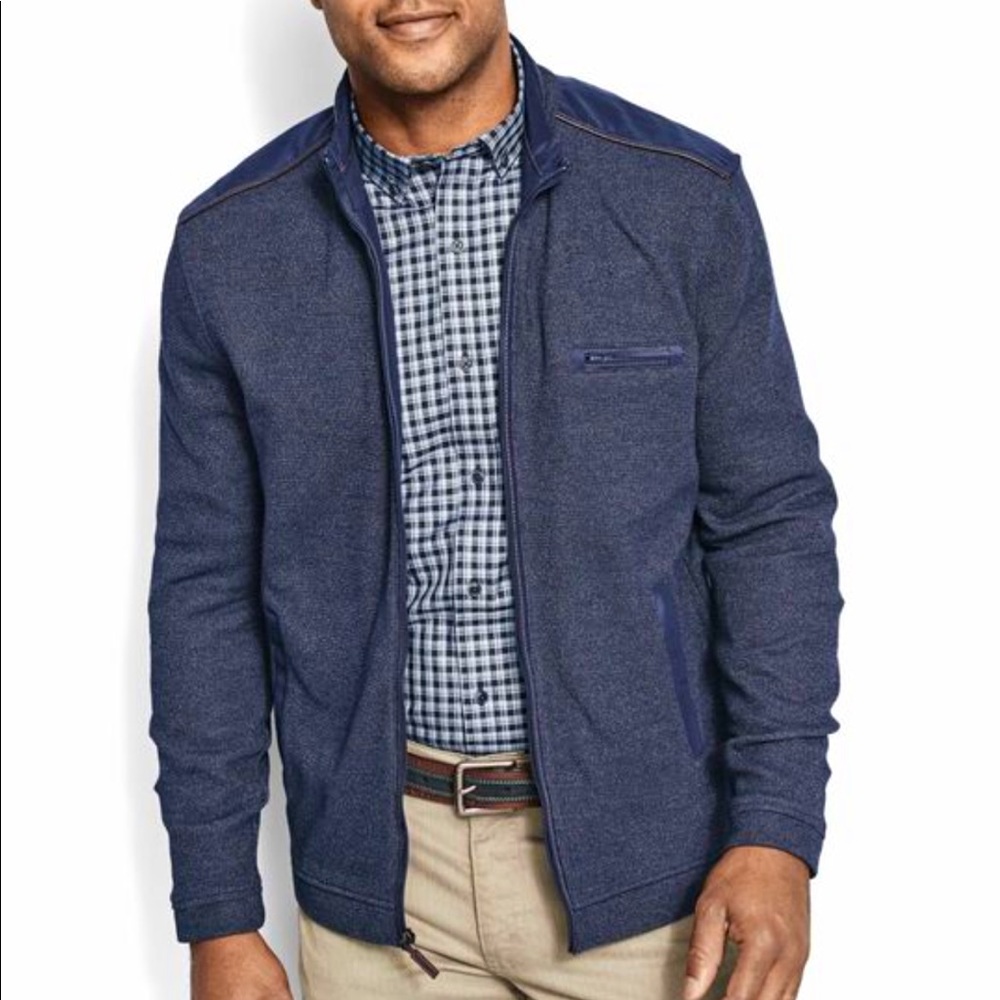 Melange knit full zip sweater jacket with shoulder yokes from Johnston & Murphy